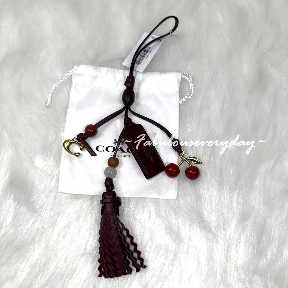 Coach Cherry Heritage Leather Bag Charm In Brass/Merlot CCD25 NWT + Dust Bag